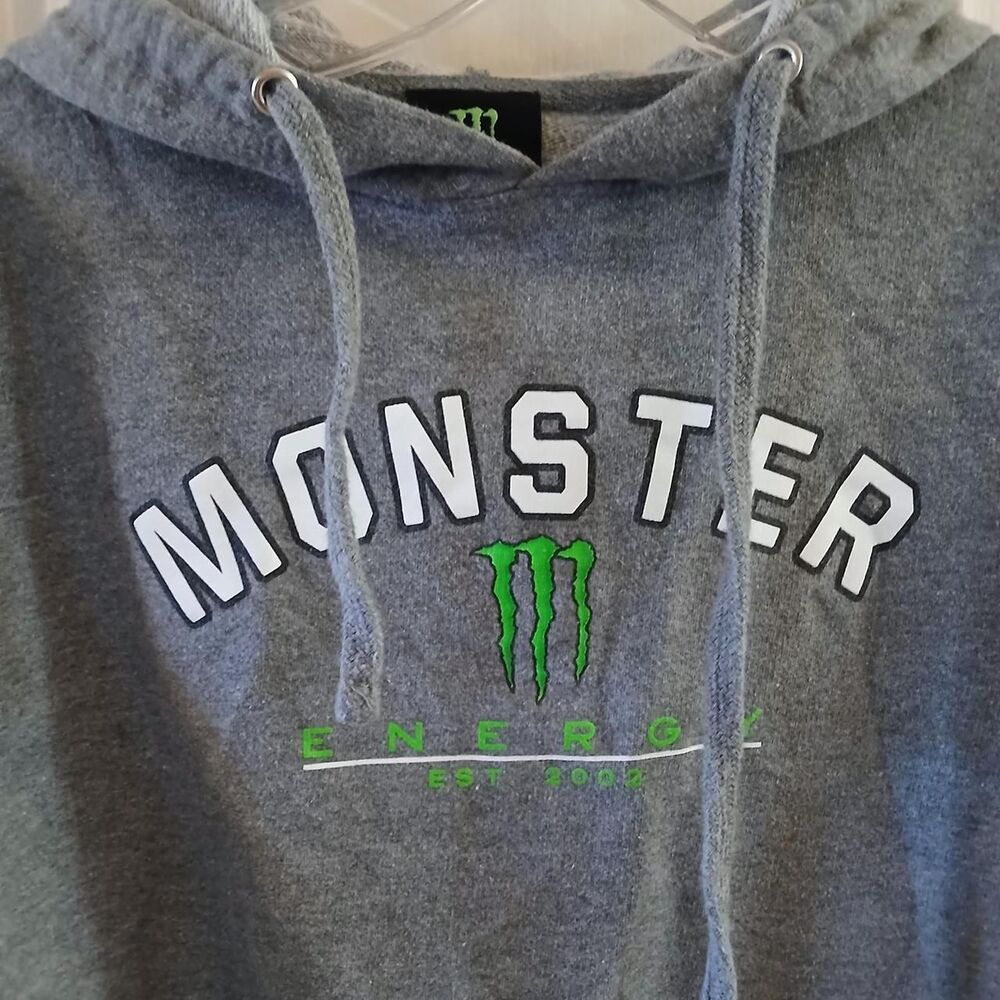 Y2K vintage Monster Energy Drink Graphic Cotton Grey Hoodie size small - Picture 2 of 6
